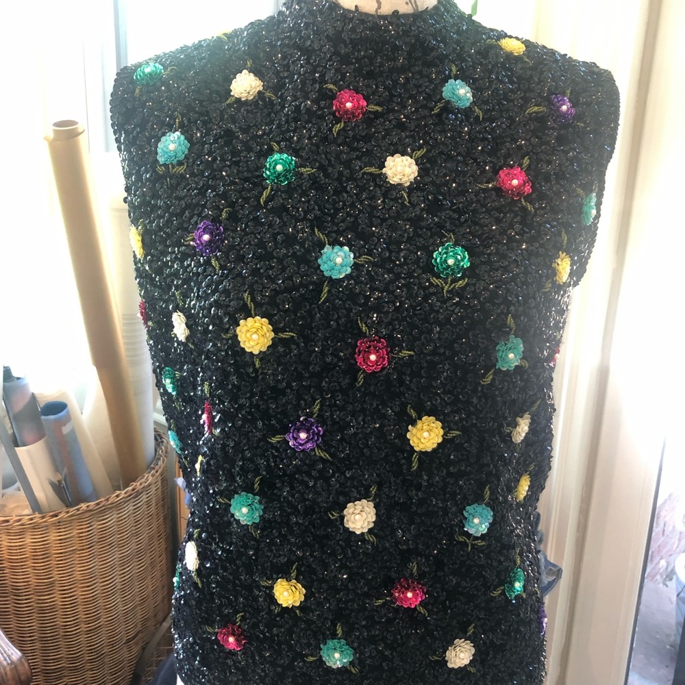 60’s vintage  couture sequined black sweater top.